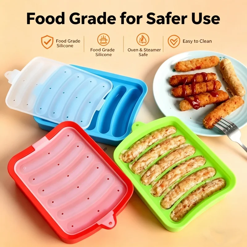 Hot Dog Press - 食品グレードシリコン製ソーセージ型 蓋付き 耐熱 簡単洗浄 ベビーフードサプリメント DIY