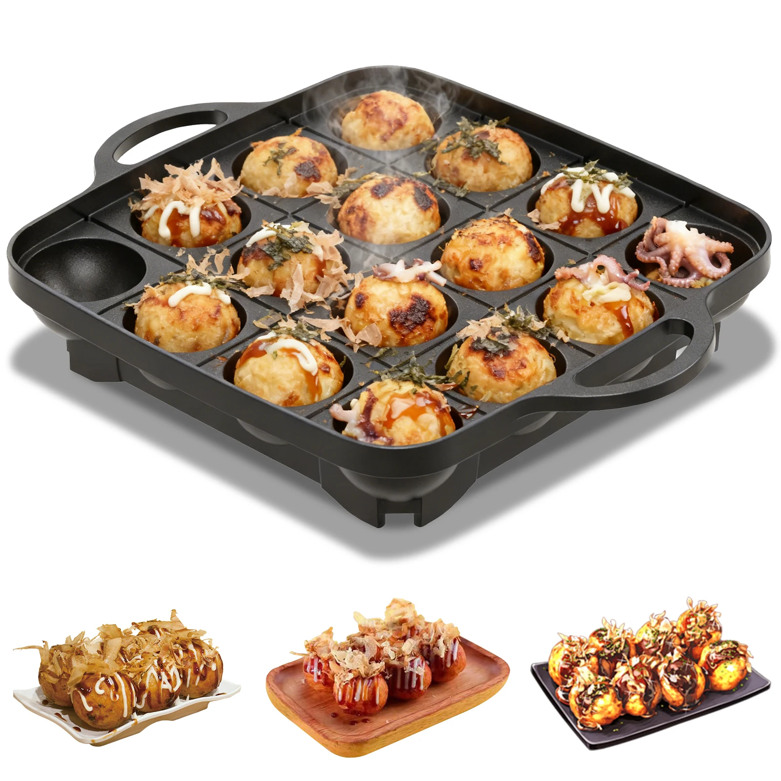 Takoyaki Grill Plate - 16穴タコ焼きパン、鋳造アルミニウム製パンケーキボールメーカー、ノンスティックタコ焼きメーカー、タコ焼きグリルプレート、ガスコンロ用、お手入れ簡単