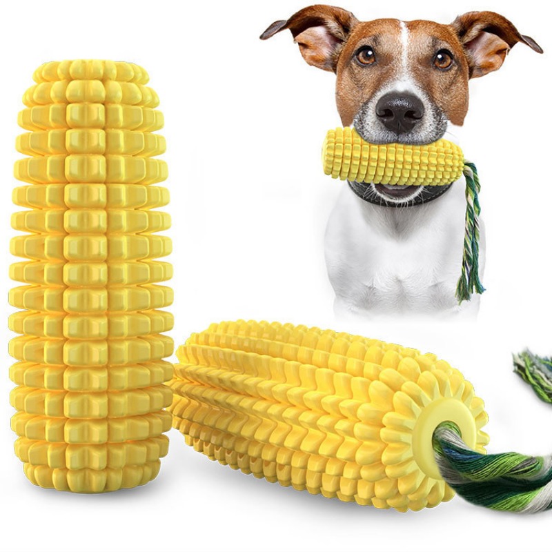 Corn Dog Stick - キュッキュッ鳴るコーンドッグ歯ブラシ噛むおもちゃ、丈夫な歯磨き用臼歯おもちゃ、インタラクティブな子犬の歯が生える時期のペット用口腔遊びおもちゃ