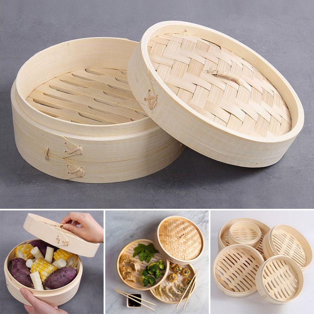 Bao Steamer Bamboo - 中国蒸し器 竹蒸し器 蓋付き 肉まん蒸し器 野菜蒸し器 点心蒸し器
