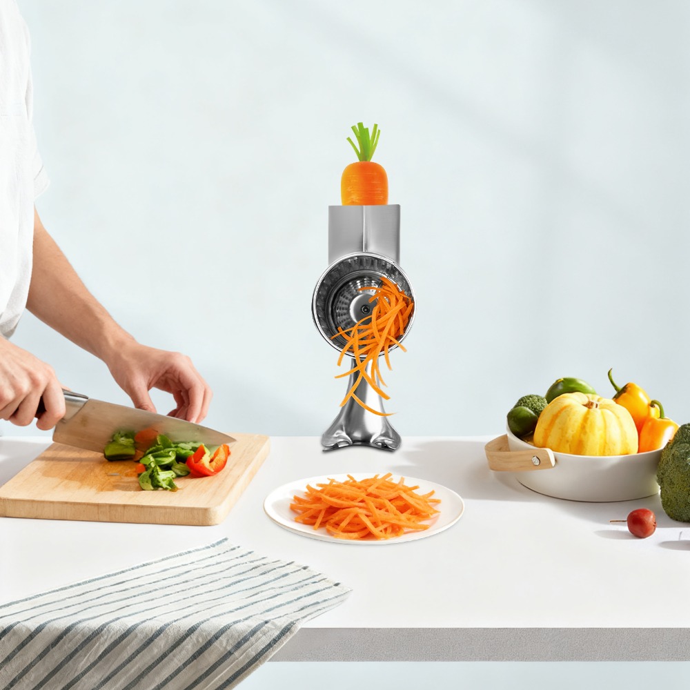 Kitchenaid Mixer Hand Mixer - ベジチョッパー ステンレス製ドラムカッター、5種類の交換可能な刃、キッチンエイドミキサーアクセサリー、安全な手回し式、均一なスライスや細断が可能