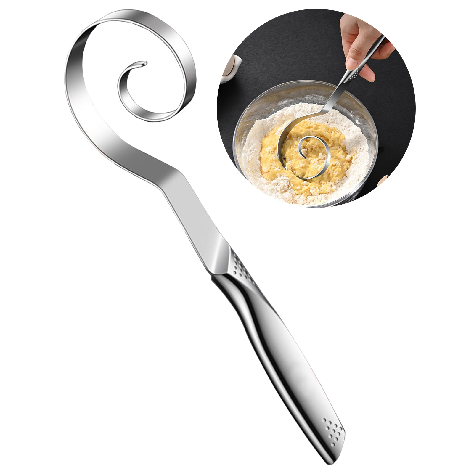 Danish Pancake Pan - デンマーク製生地泡立て器 ステンレス製ハンドヘルドパンブレンダー 生地スクレーパー 穴付き高速攪拌ツール デンマーク製生地泡立て器 卵攪り器