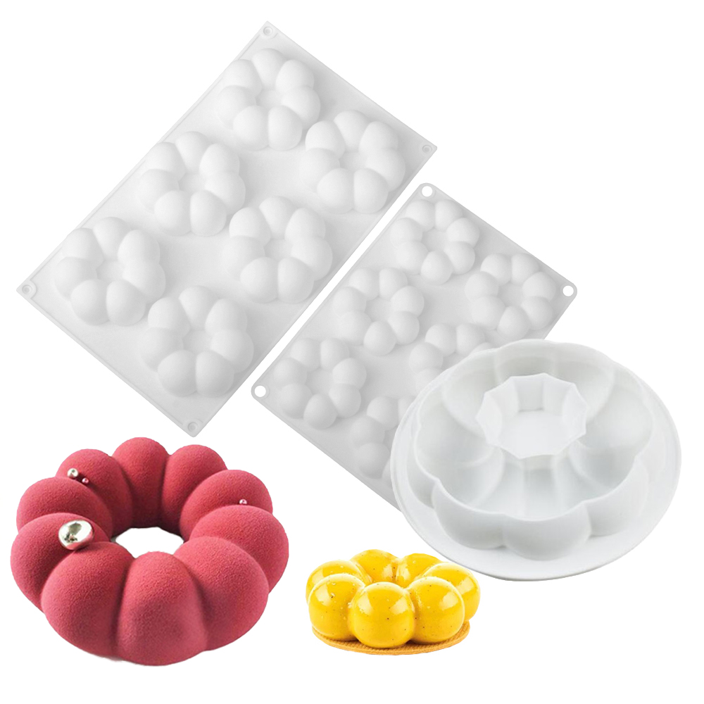 Donut Mold Silicone - 1または6個の花びら型ドーナツデザインムースケーキ型フレンチデザートベーキング型シリコンケーキ型キッチンチョコレート型