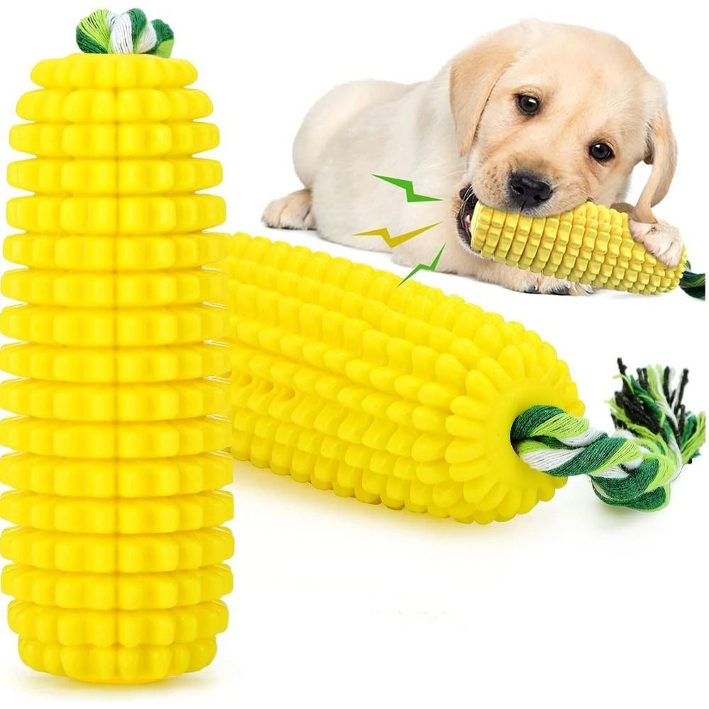 Corn Dog Stick - 丈夫なゴム製犬用噛むおもちゃ、コーン型スティックデザイン、鳴き笛機能付き、歯磨き、犬のデンタルケア、耐久性のある構造