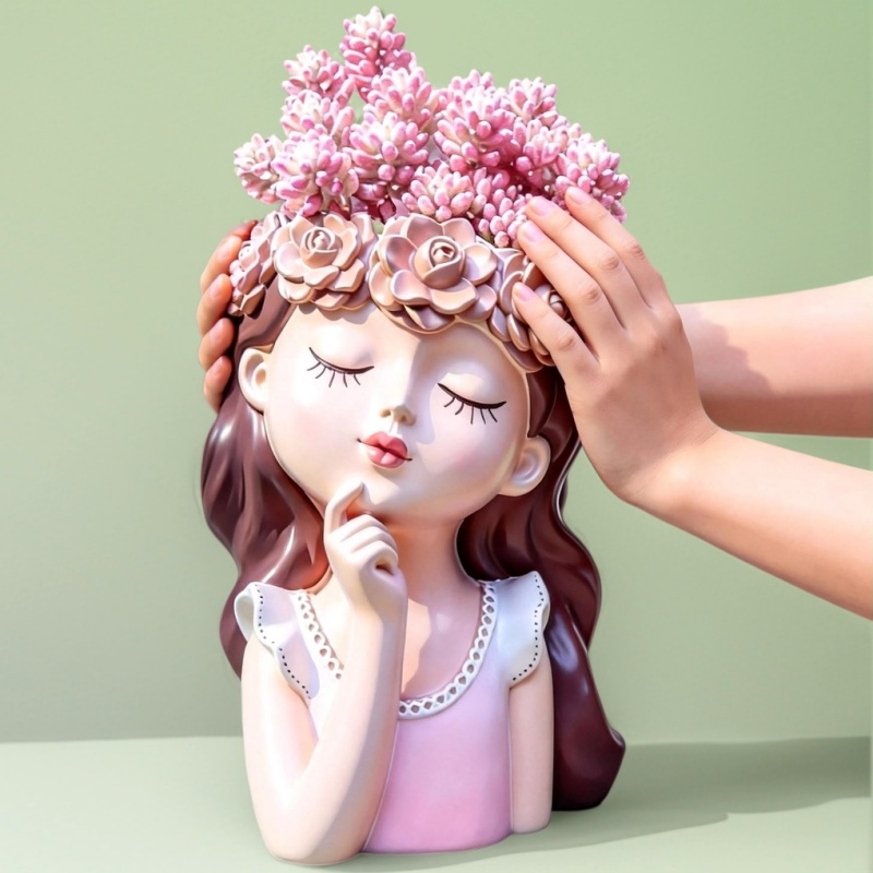 Potsticker Mold - 大きな妖精少女の花瓶型シリコンモールド、サボテンや多肉植物用コンクリートプランター、DIYホームデコレーションクラフトツール