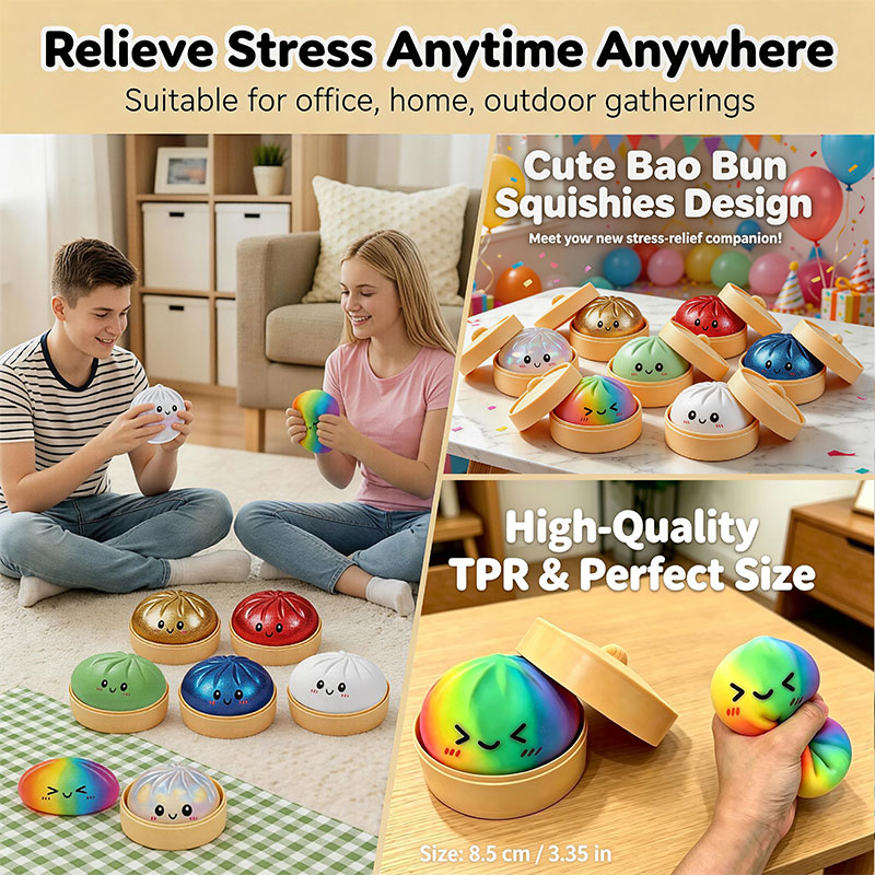 Bao Steamer Bamboo - 竹蒸し器付きの柔らかいスローリバウンドストレス解消スクイーズ玩具、レインボードゥンプリングスクイーズ、オフィスデスクギフト
