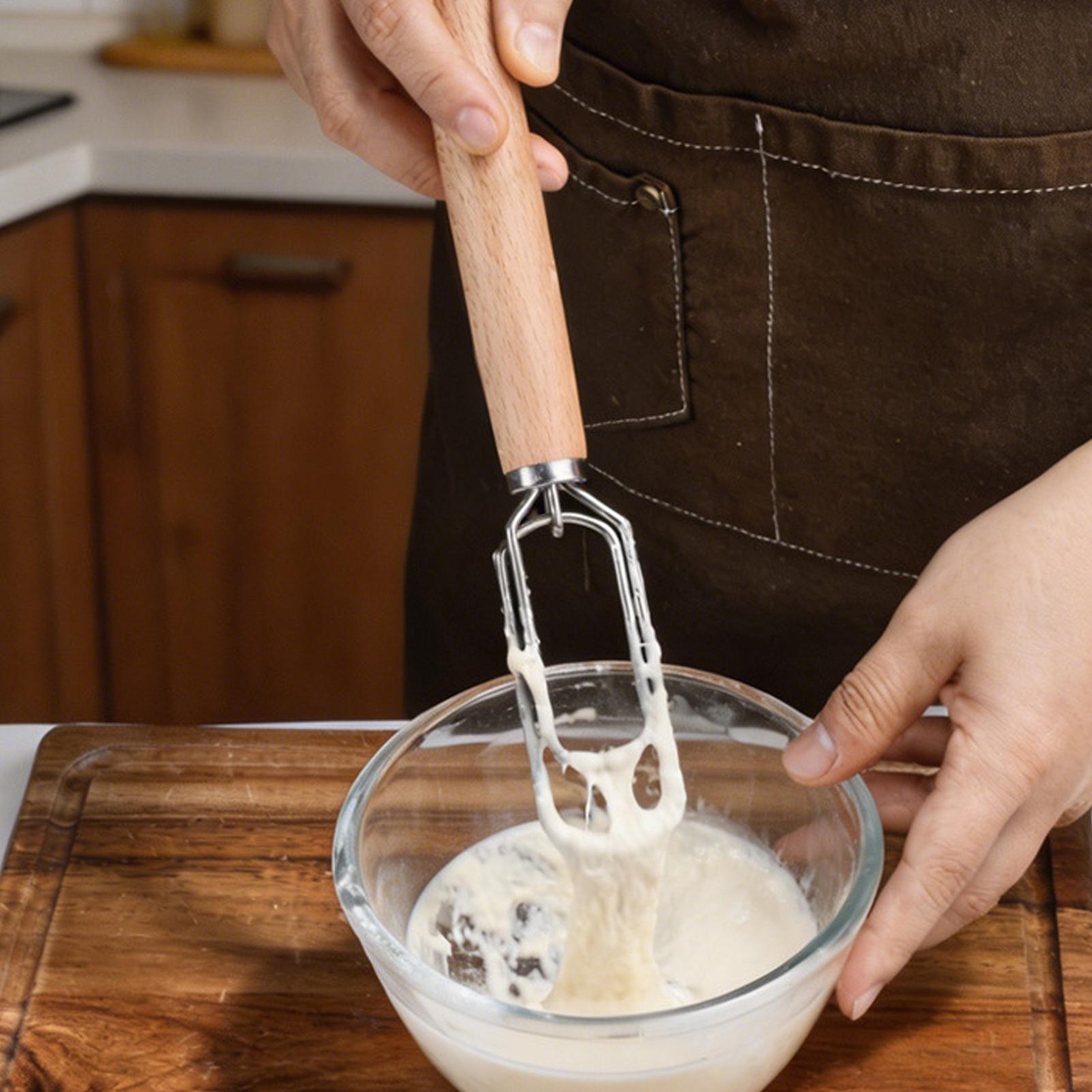 Danish Pancake Pan - デンマーク製生地泡立て器ステンレス鋼ダッチブレッド生地ハンドミキサー木製ハンドルキッチンベーキングツール職人用ブレンダーケーキツール