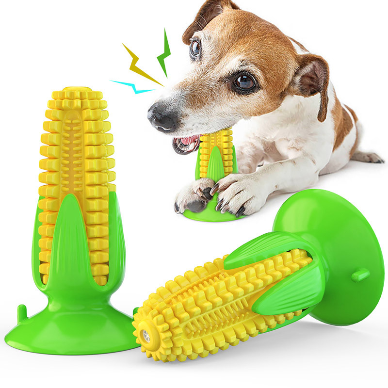 Corn Dog Stick - 吸盤付き犬用おもちゃ、コーン型の音声機能付きTPRT歯固めスティック、噛むおもちゃ、犬用歯ブラシ、ペット用品