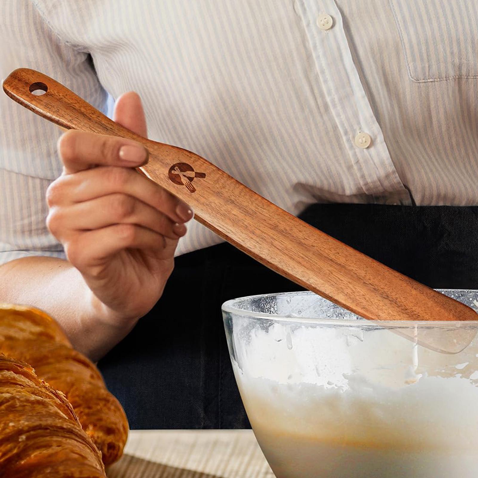 Okonomiyaki Spatula - パン生地攪拌用スパチュラ 環境に優しい木製 サワー種スターターミキサー キッチンジャー用スクレーパー 生地混合用フラット攪拌棒