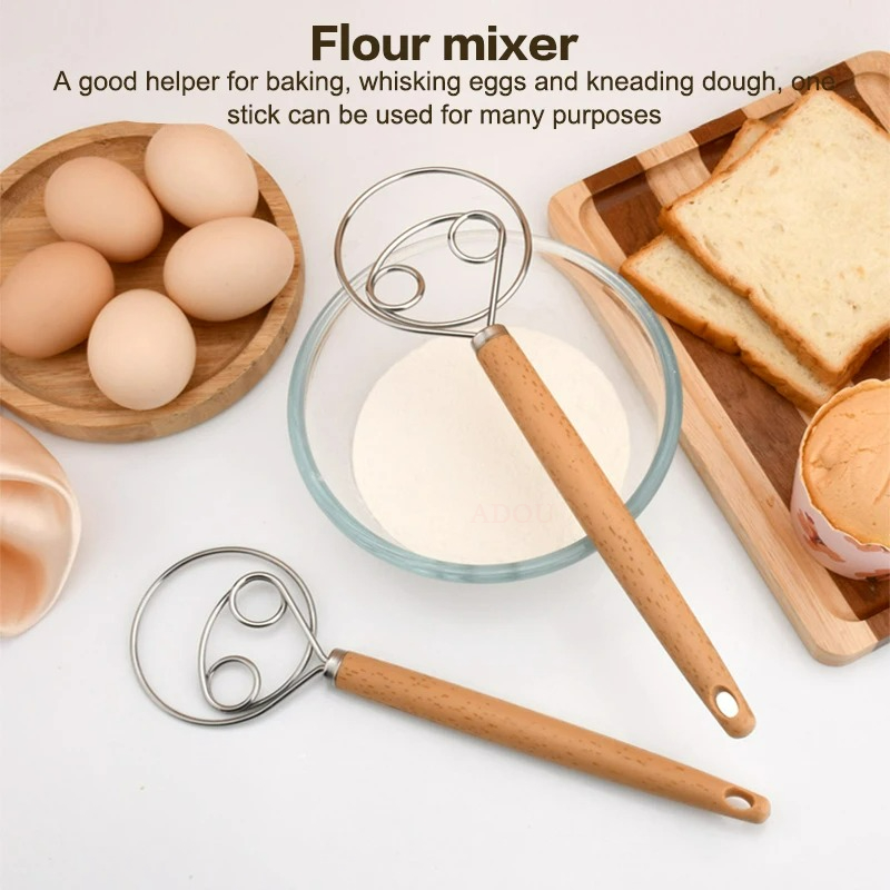 Danish Pancake Pan - 10 インチクリエイティブハンドブレンダー DIY デンマークパンステンレス鋼製ベーキング用品生地泡立て器卵ビーターミキサーツール木製ハンドル