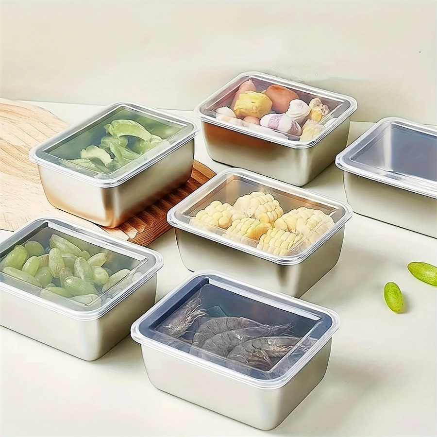 Dim Sum Basket - 1/3/5 個ステンレス鋼食品収納ボックス鮮度保持ボックス蓋付き、長方形ソーセージ麺フルーツ皿カバー付き