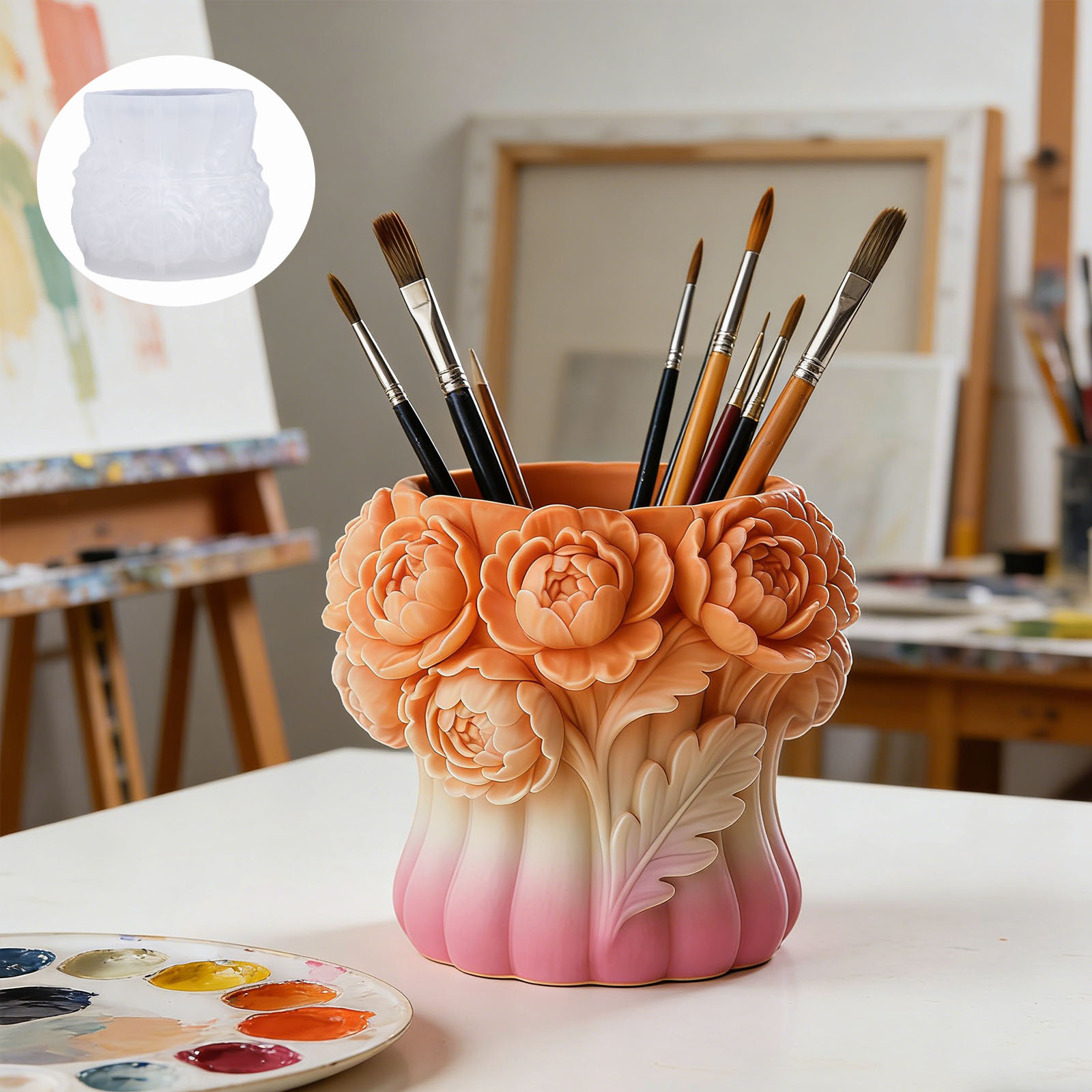 3D ローズフラワー花瓶シリコンモールド DIY ペンホルダ - Potsticker Mold のレビューと価格