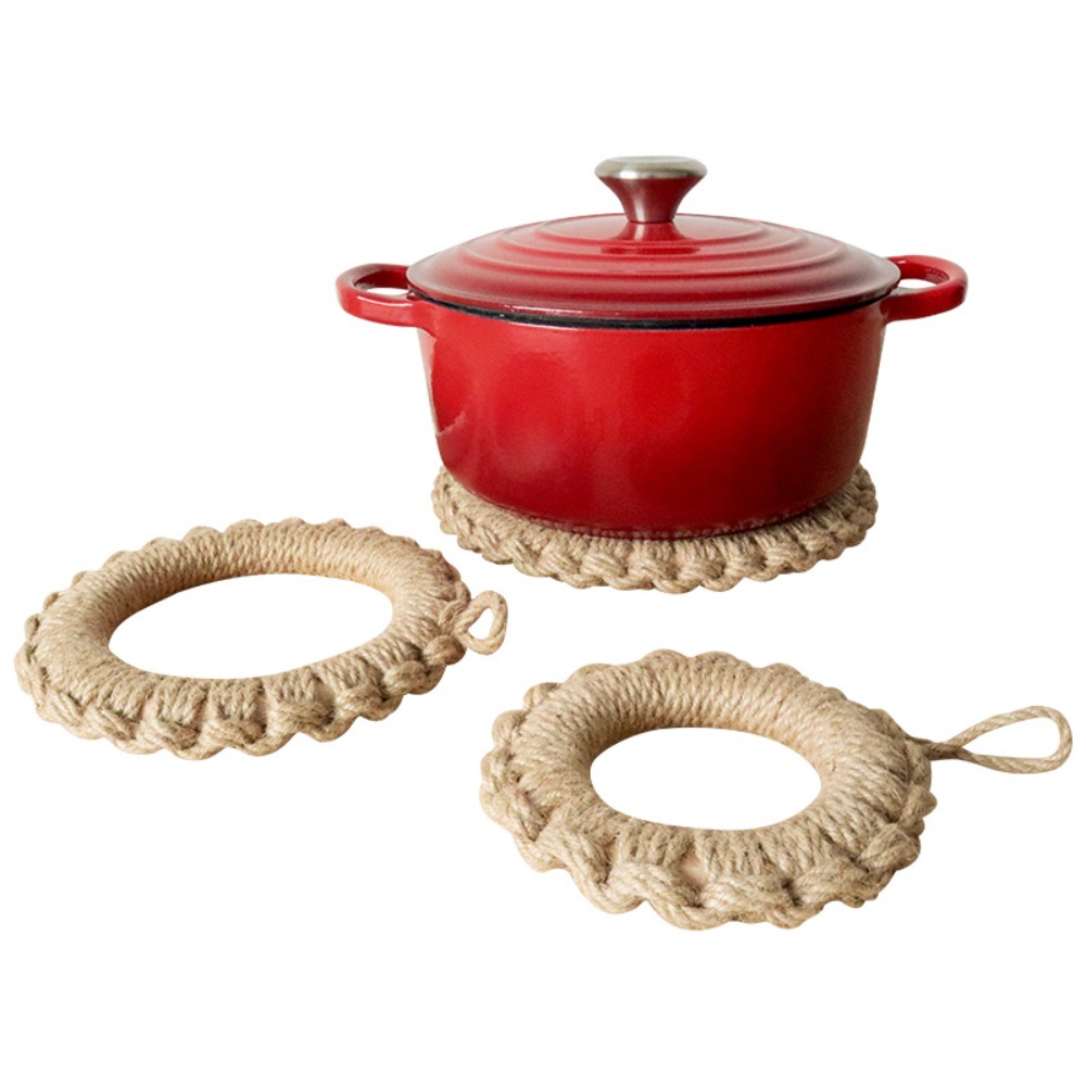 2個入り素朴なジュート織りトリベット、ボヘミアン風ホットパッ - Cast Iron Corn のレビューと価格