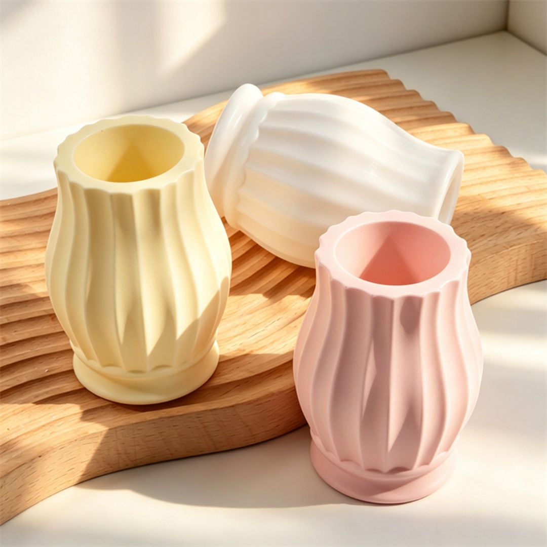 エンボス加工の曲線模様の花瓶型シリコンモールド、ドライフラワ - Potsticker Mold のレビューと価格
