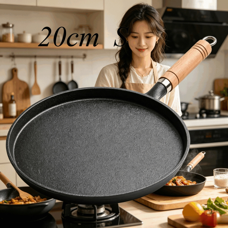 20cm 鋳鉄製フライパン 木製ハンドル付き – 無塗装プレ - Cast Iron Corn のレビューと価格