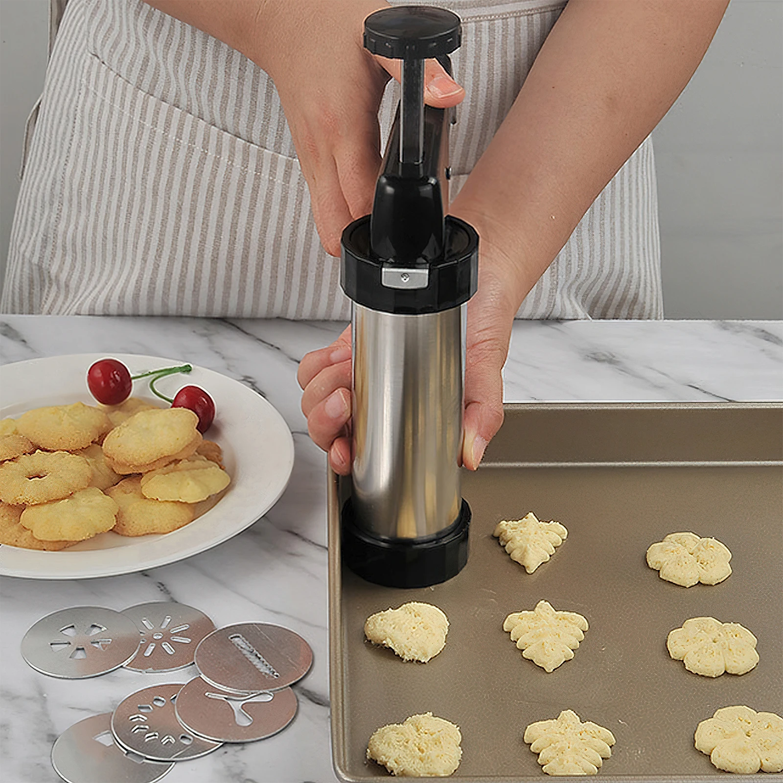 クリスマス用クッキー型押しガンとチップセット、ステンレス製ク - Churros Maker Gun のレビューと価格